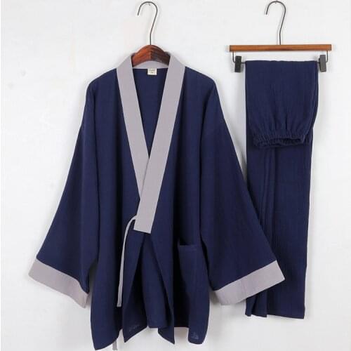 Chinese Retro Style Cotton Pajamas Pants Set Traditional Ancient Hanfu Kimono Yukata Loose Bathrobe Summer Sleep & Lounge Wear