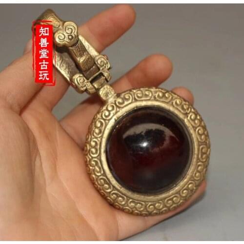 4.6" Treasures China antique bronze Mosaic Ox horn Belt buckle