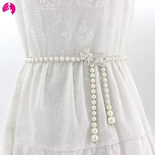 Molans Rhinestone Belts for Women Pearl Belt Waist Belt Elastic Buckle Pearl Chain Belt Girls Bride Dress Wedding Accessories