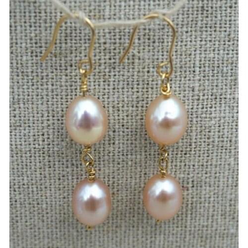 Natural Pearl Earrings AAA 9-10MM Rice Freshwater Pearl Earring , Girls Ladys Wedding,Happiness,Bridal,Birthday Gift