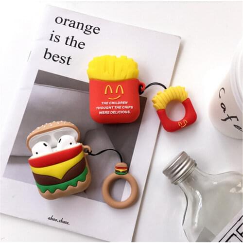 For Airpods 2 1 case Silicone Protective For AirPods pro case Hamburger Popcorn Bluetooth Earphone Cover Anti-lost Lanyard Gift