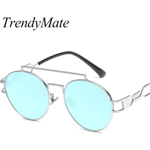 New Brand Vintage Steampunk Sunglasses Round Designer Steam Punk Windproof Metal Shield Sunglasses Men Women UV400 1280T