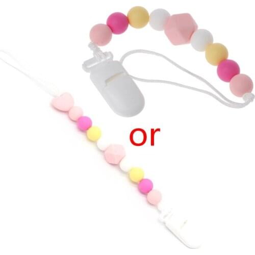 Teething Dummy Clips Baby Soother Chains Silicone Beads Teether Pacifier Holder BX0D