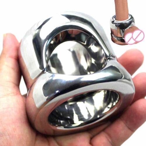 Heavy Weight Stainless Steel Scrotum Pendant Penis Restraint Locking Testis Chastity Device Metal Penis Ring Sex Toys