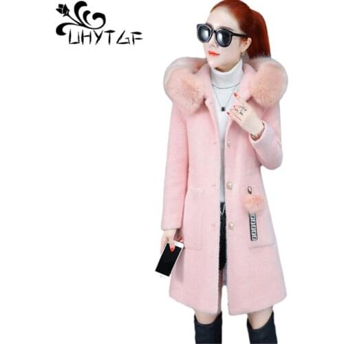 UHYTGF Imitation Mink Fleece Autumn Winter Woolen Jacket Women Fashion Fur Collar Casual Warm Coat Female Plus Size Outwear 1424