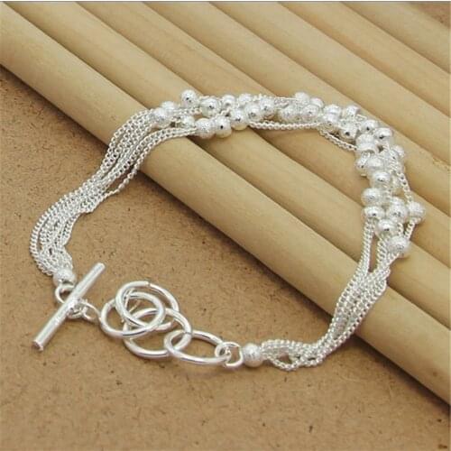 High Quality 925 Sterling Silver Bracelet Six Thread Sand Beads Silver Bracelet For Woman Party Charm Jewelry Gift