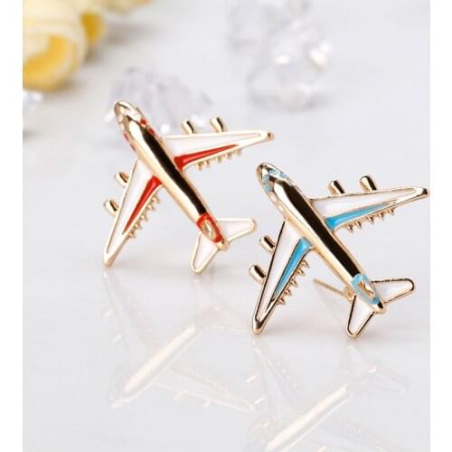 Cute Airplane Brooch Blue Enamel Gold Cartoon Metal Brooch Pin Airplane Model Jewelry Suit Clothes Clip Best Gift
