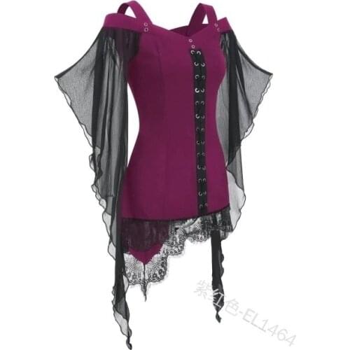 Woman Medieval Halloween Costume Middle Age Renaissance Vintage Irregular Lace Chiffon Princess Dress Elelgant Slim Party Tops