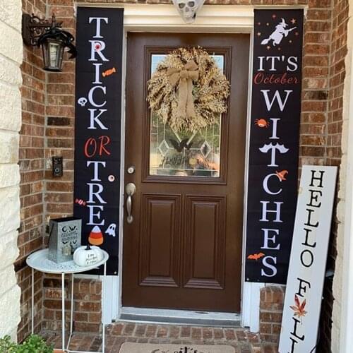 1set Halloween Couplet Ghost Festival Door Curtain Home Door Sign Banner for Festival Outdoor Home Decor Party Supplies