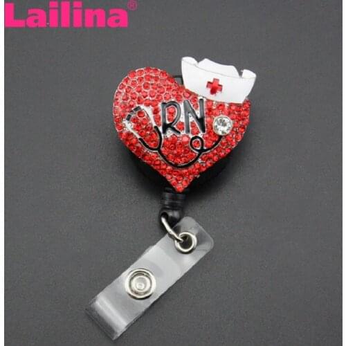 10pcs Medical Red Rhinestone Retractable Badge Reel/ ID Badge Holder / Brooch / Pendant