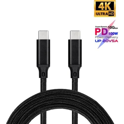 100W PD 5A Type C Cable 4K @60Hz USB-C USB3.1 Gen 2 10Gbps Fast Charging Cord For Macbook SAMSUNG S20 Ultra S10 Quick Charge 4.0