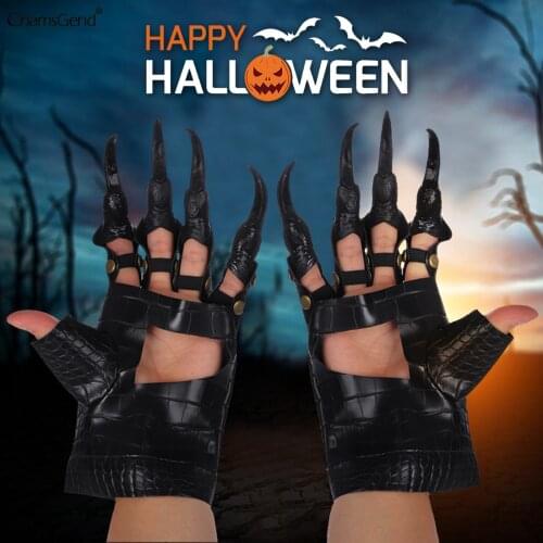 2021 Halloween Costume Props Long Nail Dragon Claws Gloves Fingernails Hand Sleeve Paw Performance Cuff Ghost Gloves Wholesale