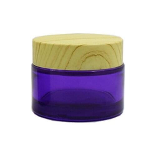 30G 50G False Wood Lid Eye Cream Jar Empty Purple Glass Cosmetic Packaging Container Refillable Bottle 15 Pieces/lot