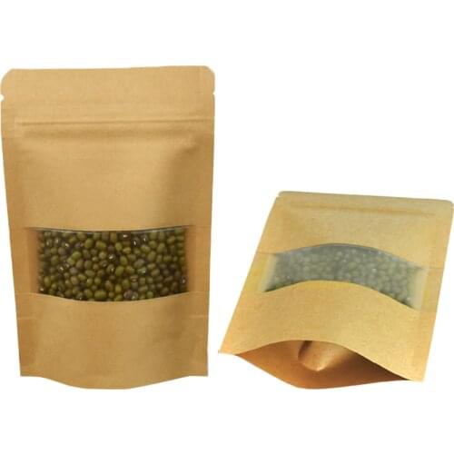 50pcs/lot 10x15cm Stand Up Thick Retro Kraft Paper Doypack Aluminum Foil Zip Lock Package Pouch for Drysaltery Scented Tea