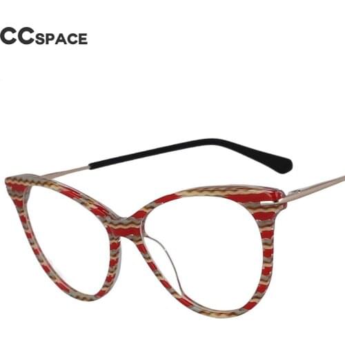 53112 Cat Eye Stripe Acetate Ladies Eyewear Decorative High Quality Men Womens Glasses Frame With Lenses
