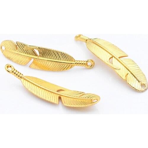 8pcs 45x11mm Gold Color Plated Leaf or Feather Charm Pendant Connector DIY Handmade Jewelry Accessories