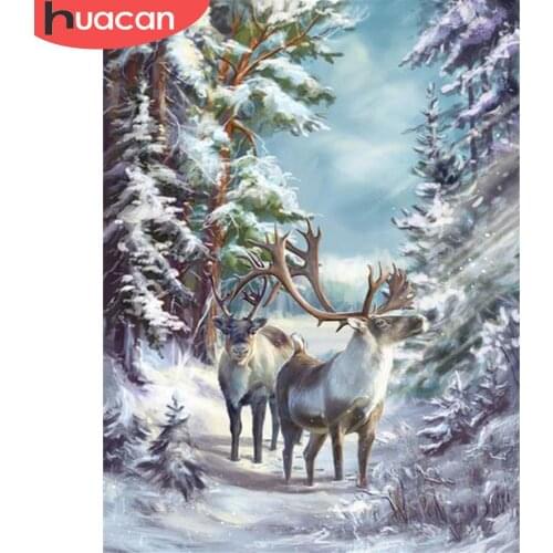 HUACAN Full Square/Round 5d Diamond Painting Deer Handicraft DIY Diamond Embroidery Winter Mosaic Animal Home Decor