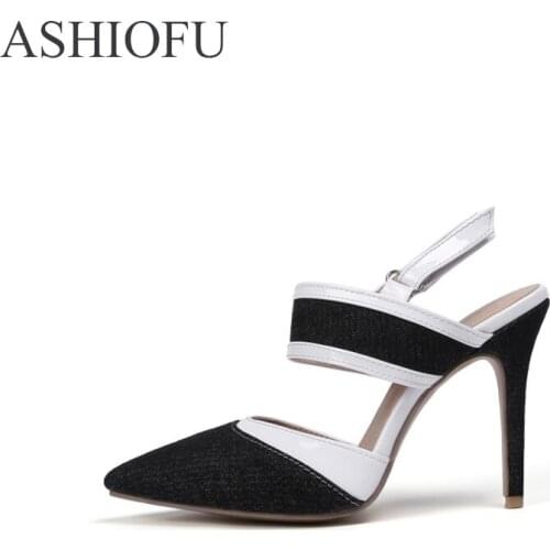 ASHIOFU Handmade Ladies New High Heel Pumps Slingback Party Prom Dress Shoes Stiletto Fashion Court Shoes Three Colors Optional