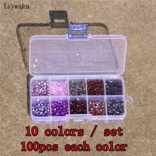 Isywaka Purple color 10colors/set 4mm Austria Crystal Beads Bicone Stone Jewelry Findings Glass,total 1000pcs
