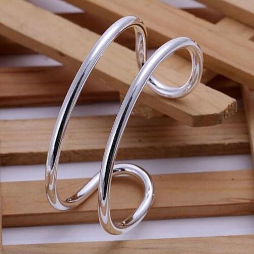 B072 silver fashion jewelry 925 jewelry silver plated bangle bracelet Round Double Line Bangle /AGKWRURK GRHMSCIJ