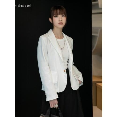 Cakucool 2021 new temperament slim body two-sided white suit designer fashion sewing work casual jacket