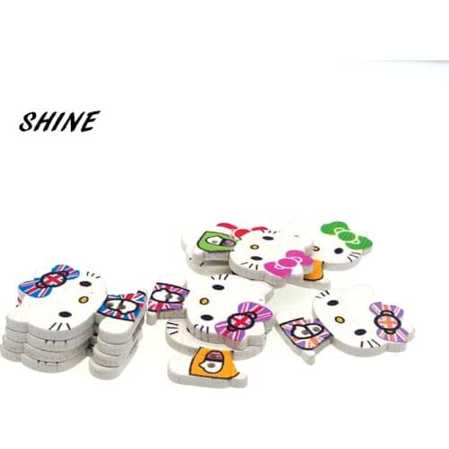 SHINE 50PCs Wooden Sewing Buttons Scrapbooking Cat Mixed Two Holes Costura Botones bottoni botoes 25x20mm
