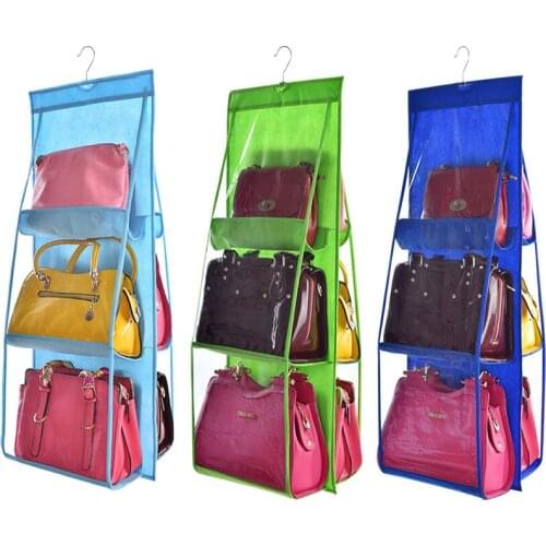 Home Closet Organizer Bags Women Handbag Storage Bag Shoe Bag 6 Pockets Hanging Organizer Bags