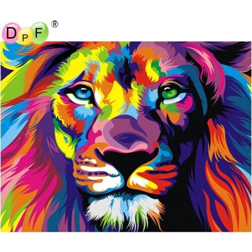 DPF New 5D DIY Diamond Painting Colorful Lion Embroidery Full Square Diamond Cross Stitch Rhinestone Mosaic Painting Wall Decor
