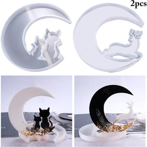 2pcs Pendant Resin Molds Epoxy Silicone Mold Cute Moon Cat Deer Mold Handmade DIY Jewelry Tools and Accessories