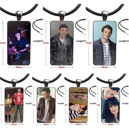 Glee Star Cory Monteith For Schoolgirl Maxi Vintage Jewelry Steel Color Glass Cabochon Choker Pendant Long Rectangle Necklace