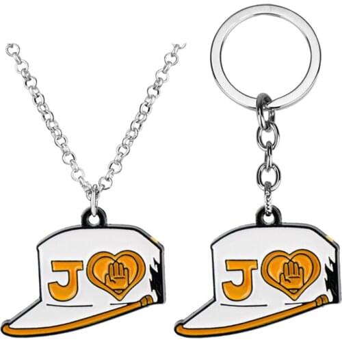 Game JJ Bizarre Adventure Kujo Jotaro Hat Key Chain Alloy Keychain Accessories Pendant Key Ring Charms Keychains for Ladies