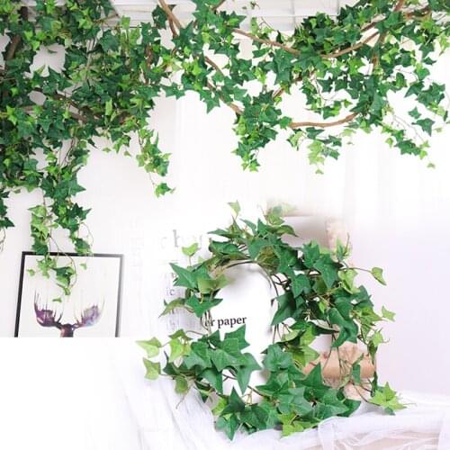 190cm Artificial Leaves Garland Plants Vine Silk Green Leaf Ivy Vine DIY Wall Hanging Wedding Party Home Garden Decoration
