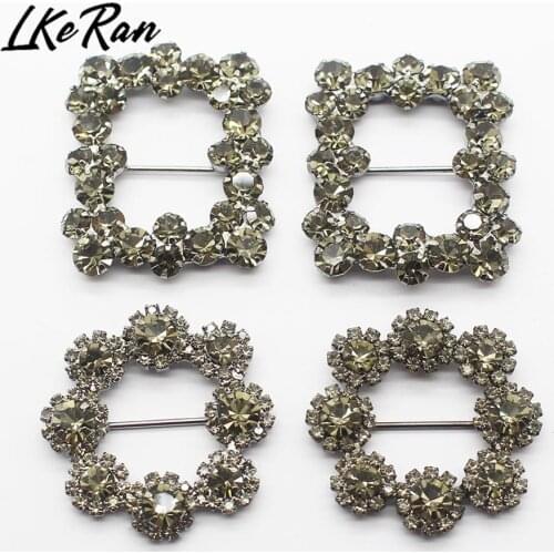 Quality 2Pcs 100% Czech Grey Rhinestone Buckles Diy Decorative Crystal Slider Buckle Diamond Wedding Embellishment Accessories