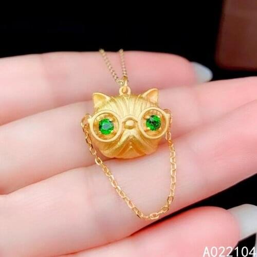 KJJEAXCMY fine jewelry 925 sterling silver inlaid Natural Diopside Womens noble fashion cat gem pendant necklace support detect
