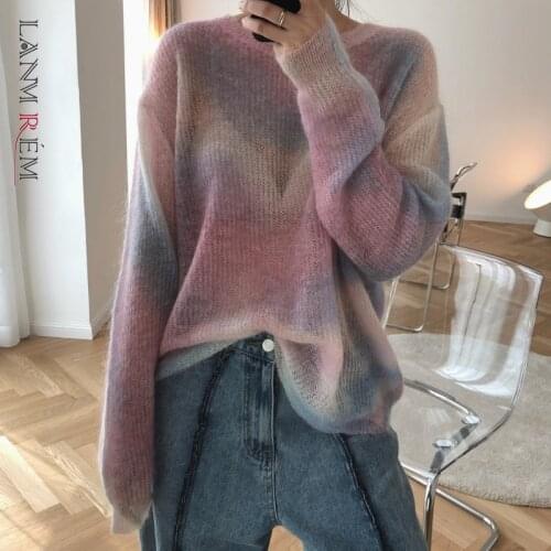 LANMREM 2021 New Autumn Round-neck Long Sleeve Contrast Color Casual Women’s Sweater All-match Pullover Outwear 2T1179