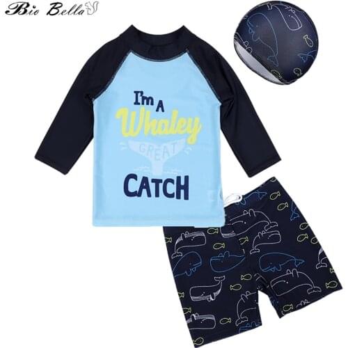 2021 Summer 2-9Y Baby Boy Beach 3Pcs Set Whale Letter Print Short Sleeve T-Shirt+Shorts+Cap Boys Swimsuit Clothes