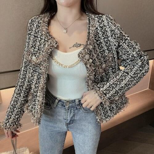 Fashion wool coat women plaid jackets vintage long sleeve jacket and coat ladies Korean coat outerwear 2021 streetwear black