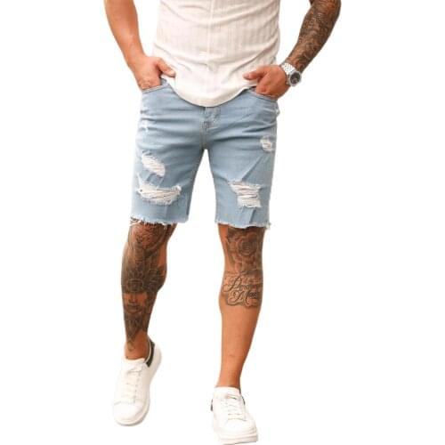 Men Solid Color Shorts with Pocket Casual Denim Cloth Breeches Dark Blue/ Blue/ Black