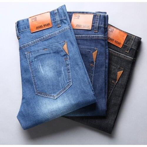 2019 New Blue & Dark Blue & Black Basic Men Straight Jeans Business Casual Classic style brand Slim fit Cotton Denim Pants