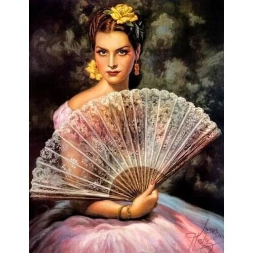 Lady with Fan Cross Stitch Kits High Quality 14CT Unprinted For DIY Embroidered Handmade Arts Set Wall Home Decor Handmade