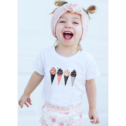 2020 New Kids Shirt Cute T Shirt Ice Cream Printed Tshirt Baby Girls Harajuku Clothes Boys T-shirt Tops