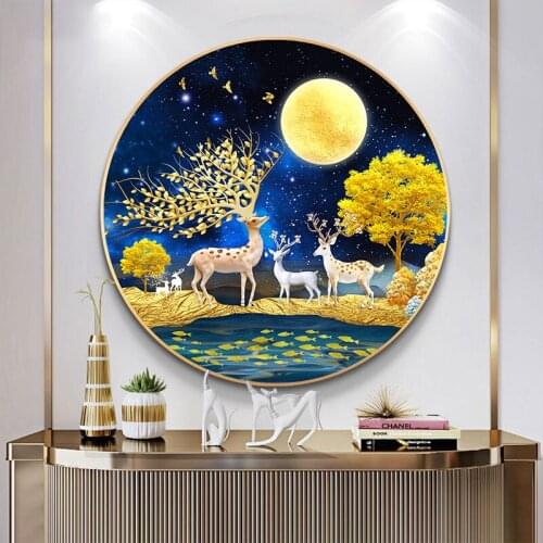 Full Diamond Circle Painting Living Room Small Atmosphere Rich Deer Small 5D Diamond Stickers Diamond Paintings