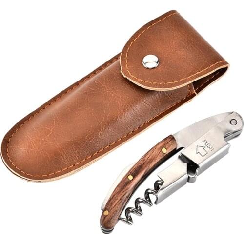 Professional Wine Bottle OpenerAll-in-one Stainless Steel Corkscrew with Wood Handle and Leather Case