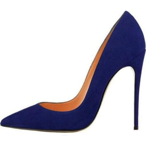 Pointed toe 10cm 12cm stiletto heels dress pumps shallow slip-on Tibetan blue banquet work concise women shoes RM002 ROVICIYA