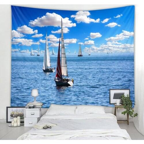 Blue sailing sea natural modern tapestry hanging room ceiling yoga mat large rectangular home art deco tapestry