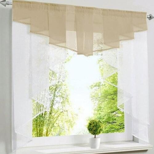 Tulle Kitchen Curtain For Window Balcony Rome Pleated Design Stitching Colors Voile Sheer Drape White Yarn Curtains Short