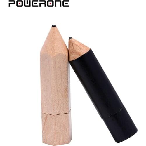 POWERONE Wooden pencil USB flash drive Pendrive 4GB 8GB 16GB 32GB 64GB tableware memory card Photography Wedding gift USB 2.0