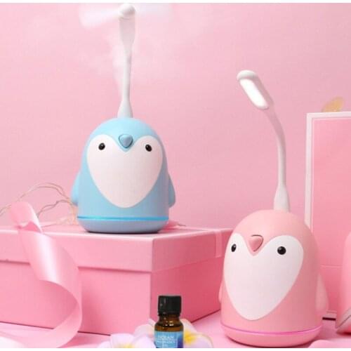 Cute Cartoon Little Penguin Air Humidifier Spray Portable USB Rechargeable Wireless Ultrasonic Aroma Diffuser Color Light Fogger