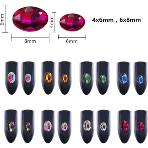 High quality 4x6mm 6x8mm 20pcs / pack multicolor oval pointed bottom three-dimensional crystal glass diamond DIY nail decoration