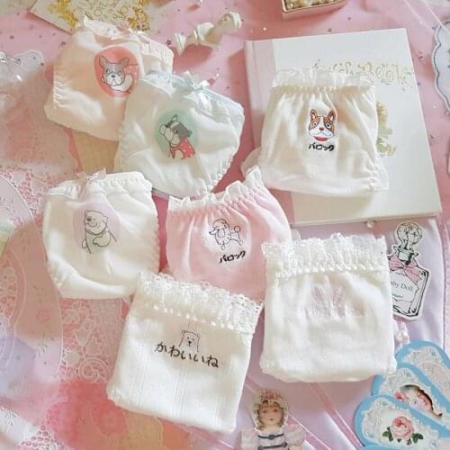 Japanese Lolita Girl Cute Cotton Lace Panties Embroidered White Low Waist Panties